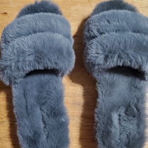 Mk grey fuzzy slip ons
